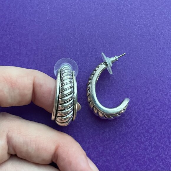 Bundle 3/$12.  Textured Silver Tone  Drop Earrings. - Picture 2 of 2